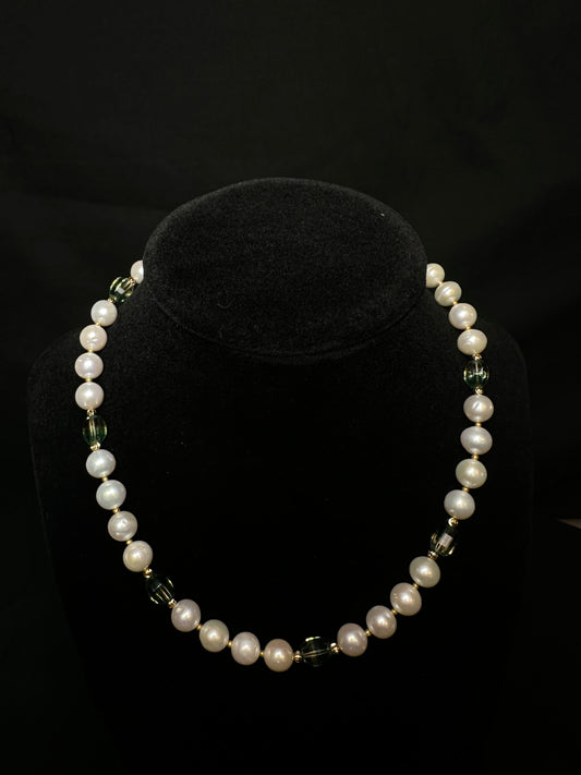 Emerald Mist Pearl Necklace & Earring Set