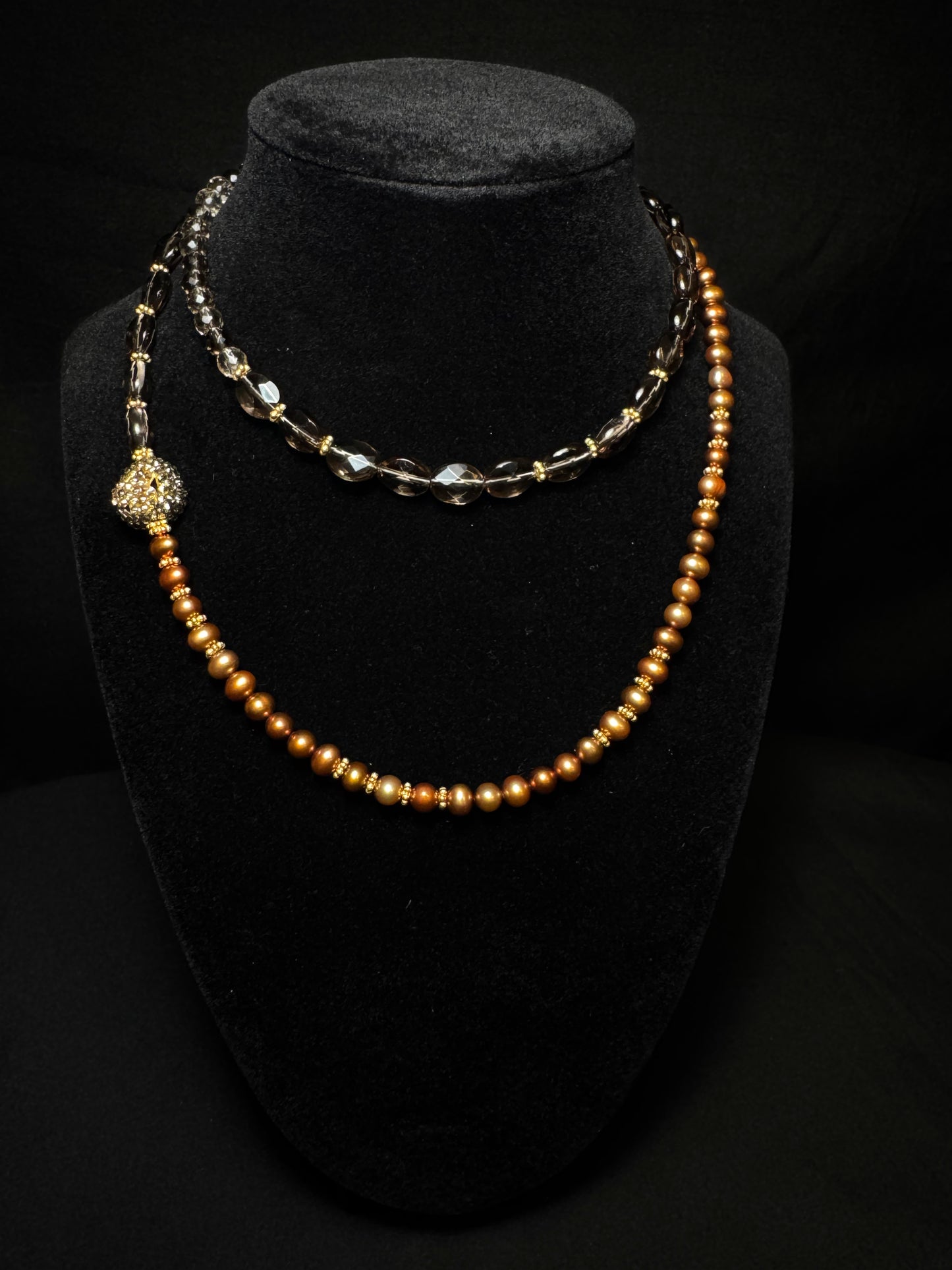Oro del Atardecer – Bronze Pearl & Smoky Crystal Set