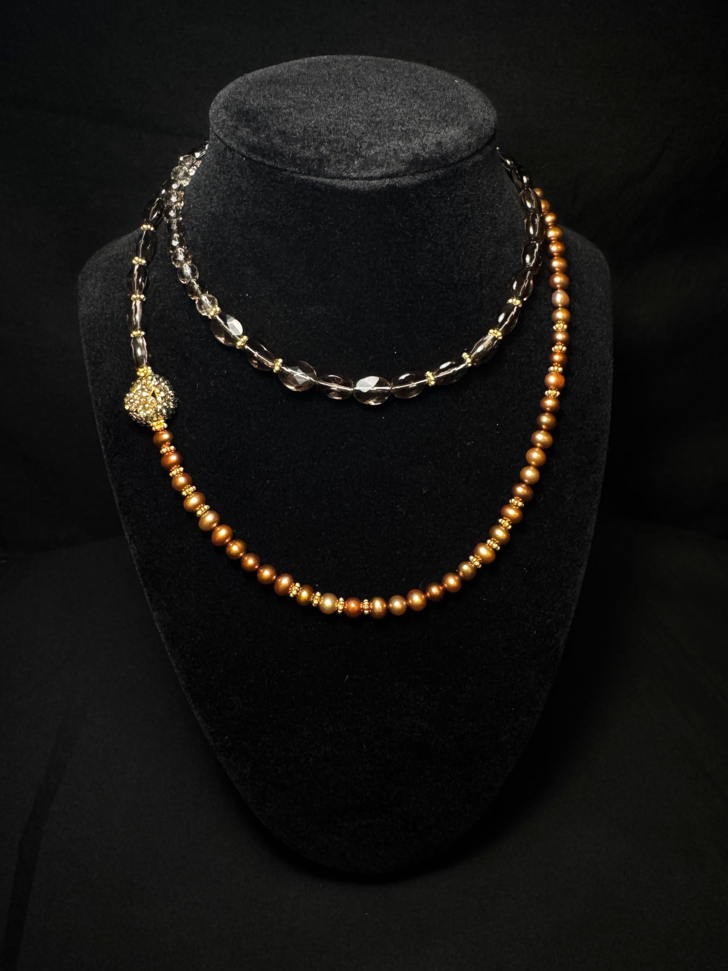 Oro del Atardecer – Bronze Pearl & Smoky Crystal Set