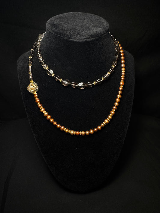 Oro del Atardecer – Bronze Pearl & Smoky Crystal Set