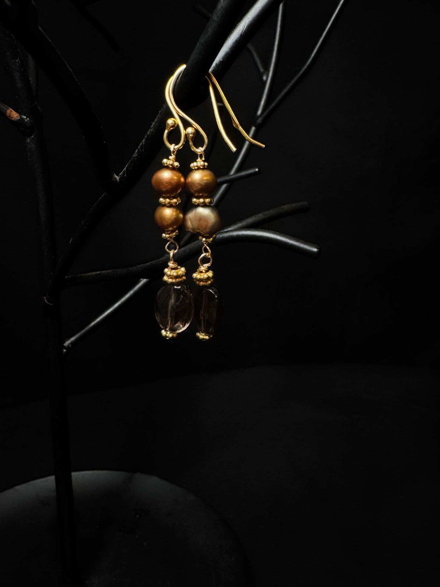 Oro del Atardecer – Bronze Pearl & Smoky Crystal Set