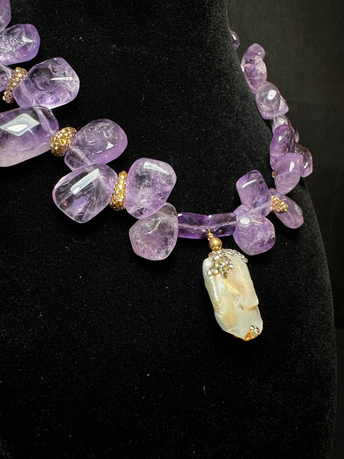 Amethyst & Baroque Pearl Necklace & Earrings