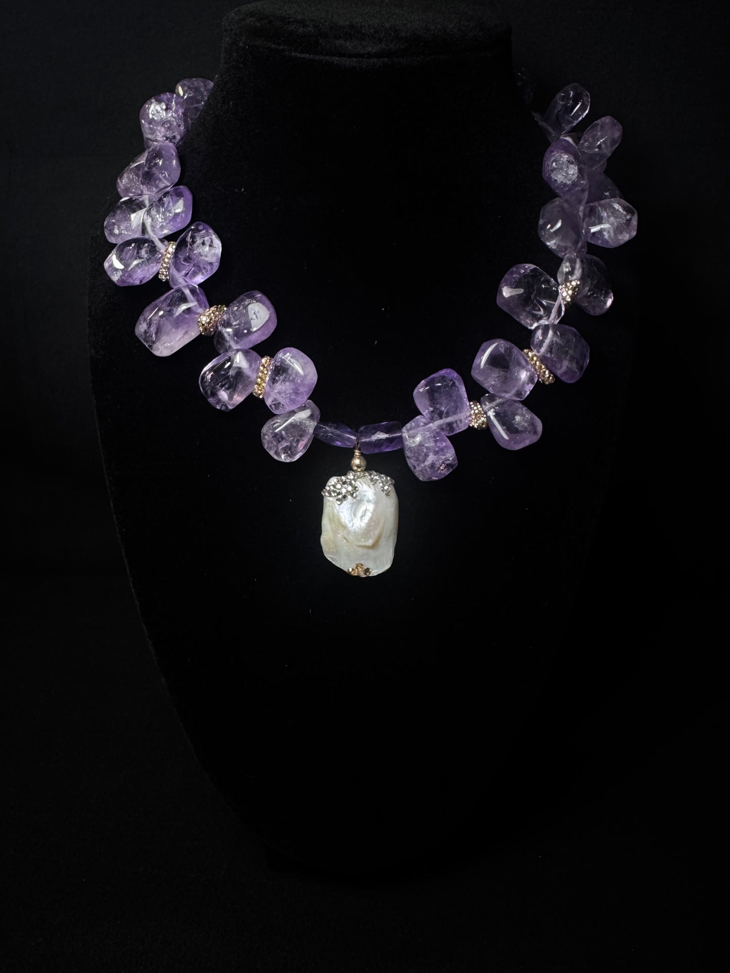 Amethyst & Baroque Pearl Necklace & Earrings