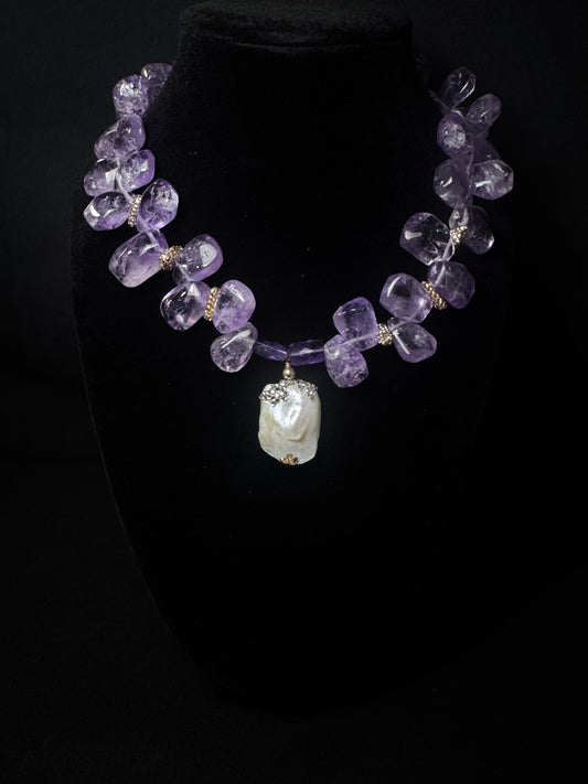 Amethyst & Baroque Pearl Necklace & Earrings