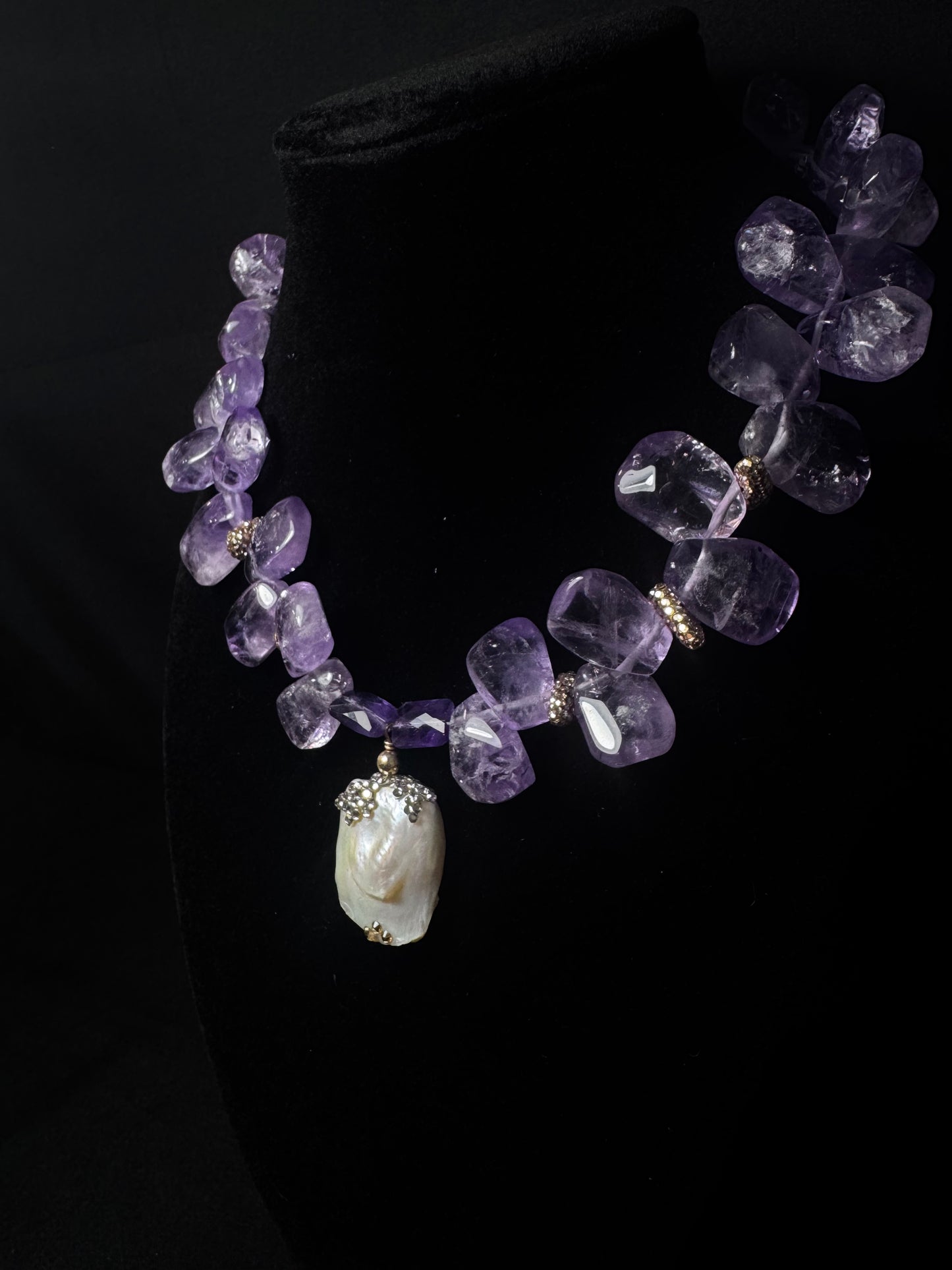 Amethyst & Baroque Pearl Necklace & Earrings